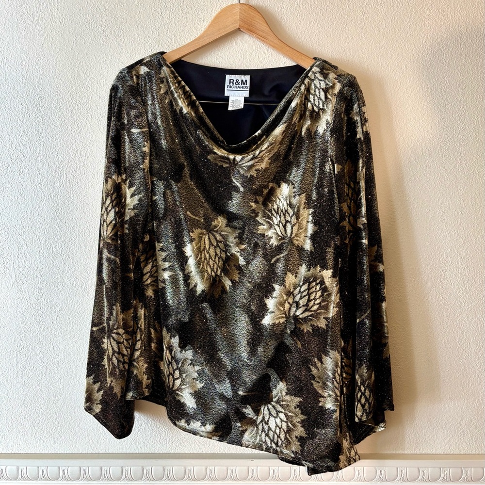 Vintage R&M Richards deep green gold 2-piece pants & cowl neck cold shoulder top - Picture 9 of 16